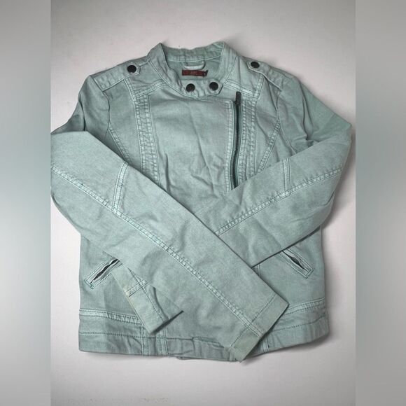 EDC Turquoise Blue Denim Moto Jacket Cotton Full Zipper EU S/ US S Y2K NWOT - Picture 8 of 14